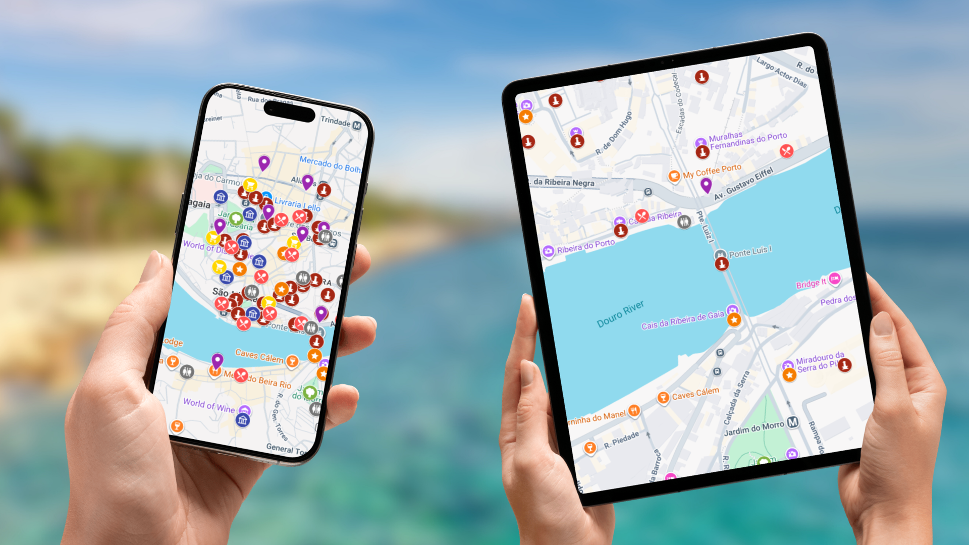 mapa atrakcji Porto na telefonie i tablecie