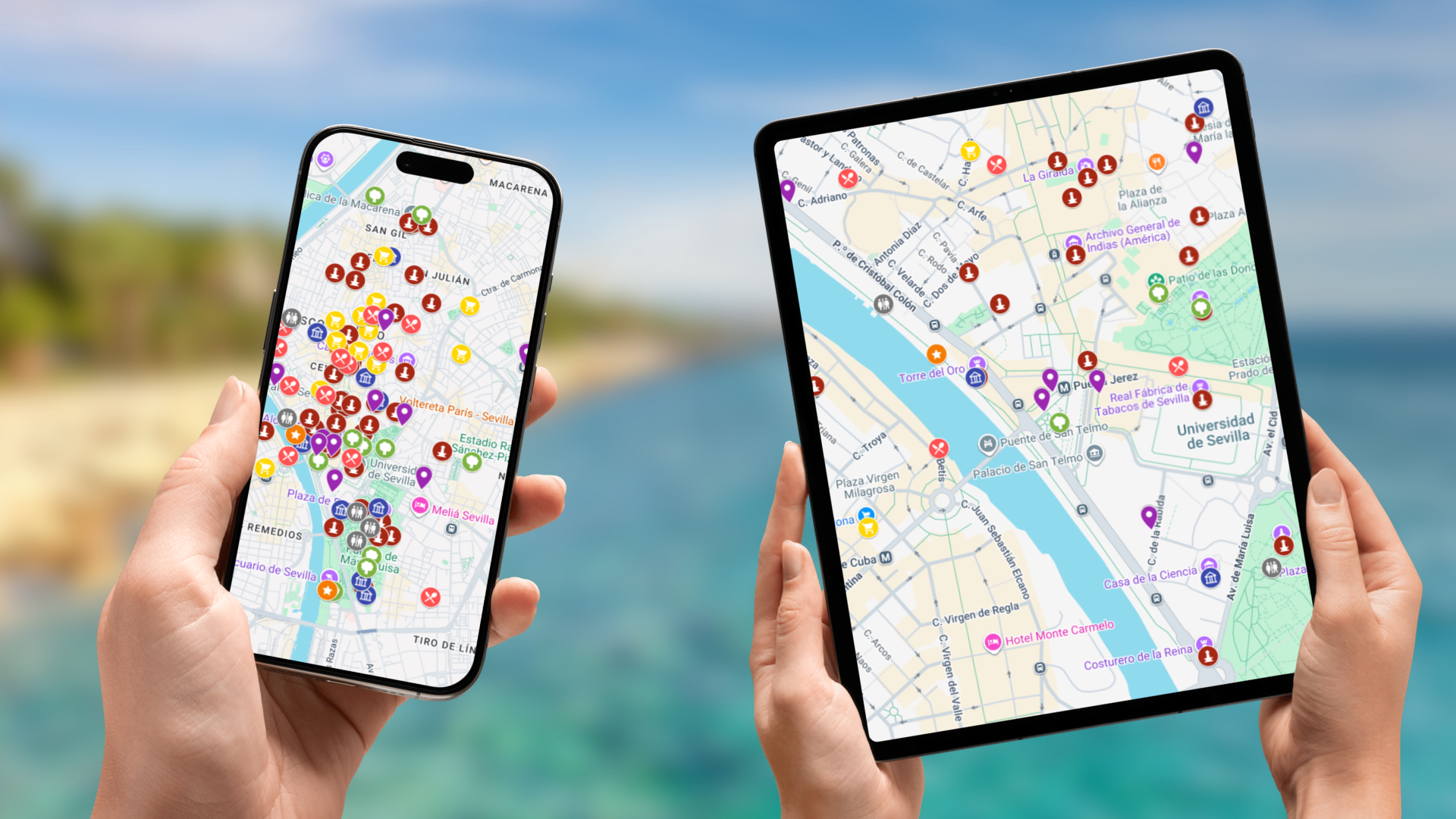 mapa atrakcji Sewilli na telefonie i tablecie