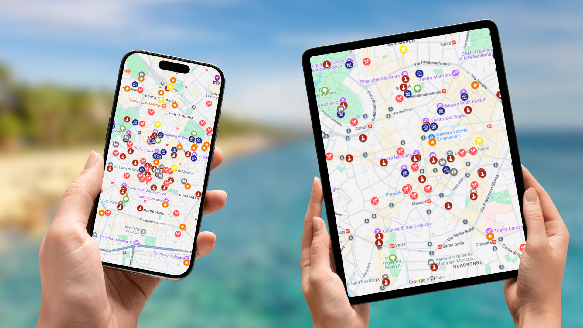 mapa atrakcji Mediolanu na telefonie i tablecie