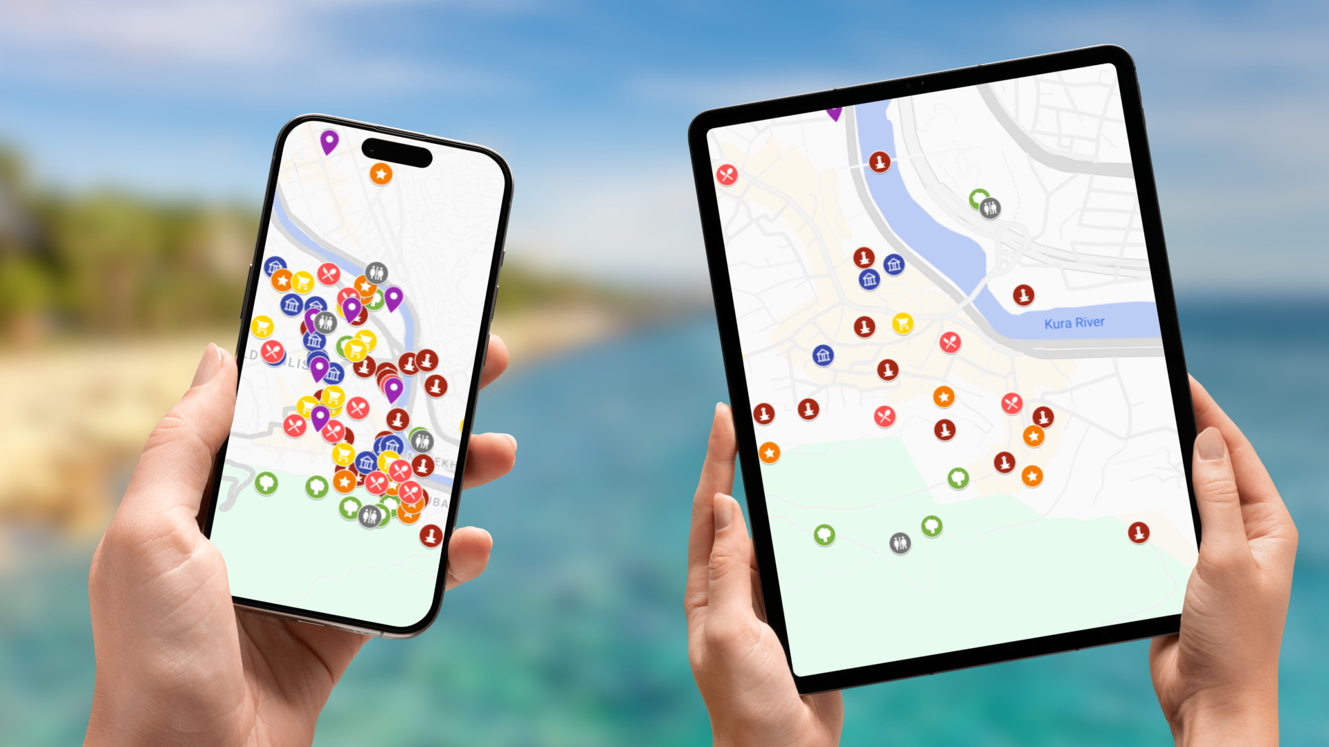 mapa atrakcji Tbilisi na telefonie i tablecie