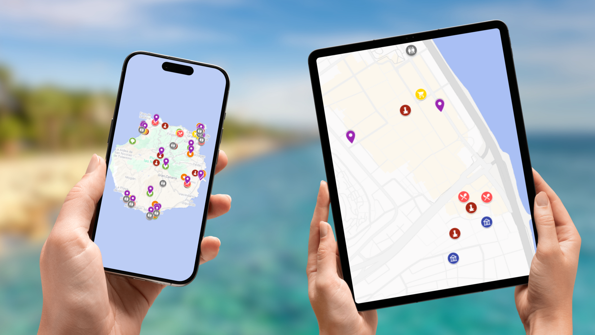 mapa atrakcji Gran Canarii na telefonie i tablecie