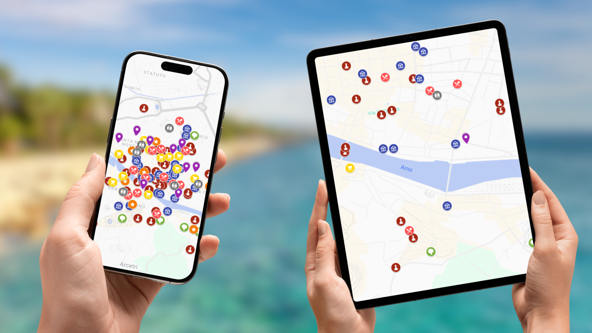 mapa atrakcji Florencji na telefonie i tablecie