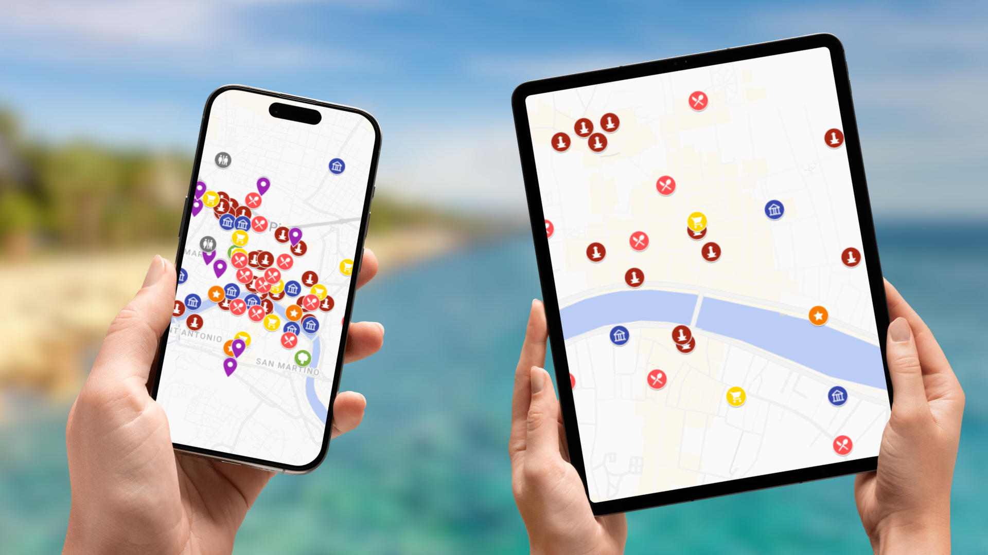 mapa atrakcji Pizy na telefonie i tablecie