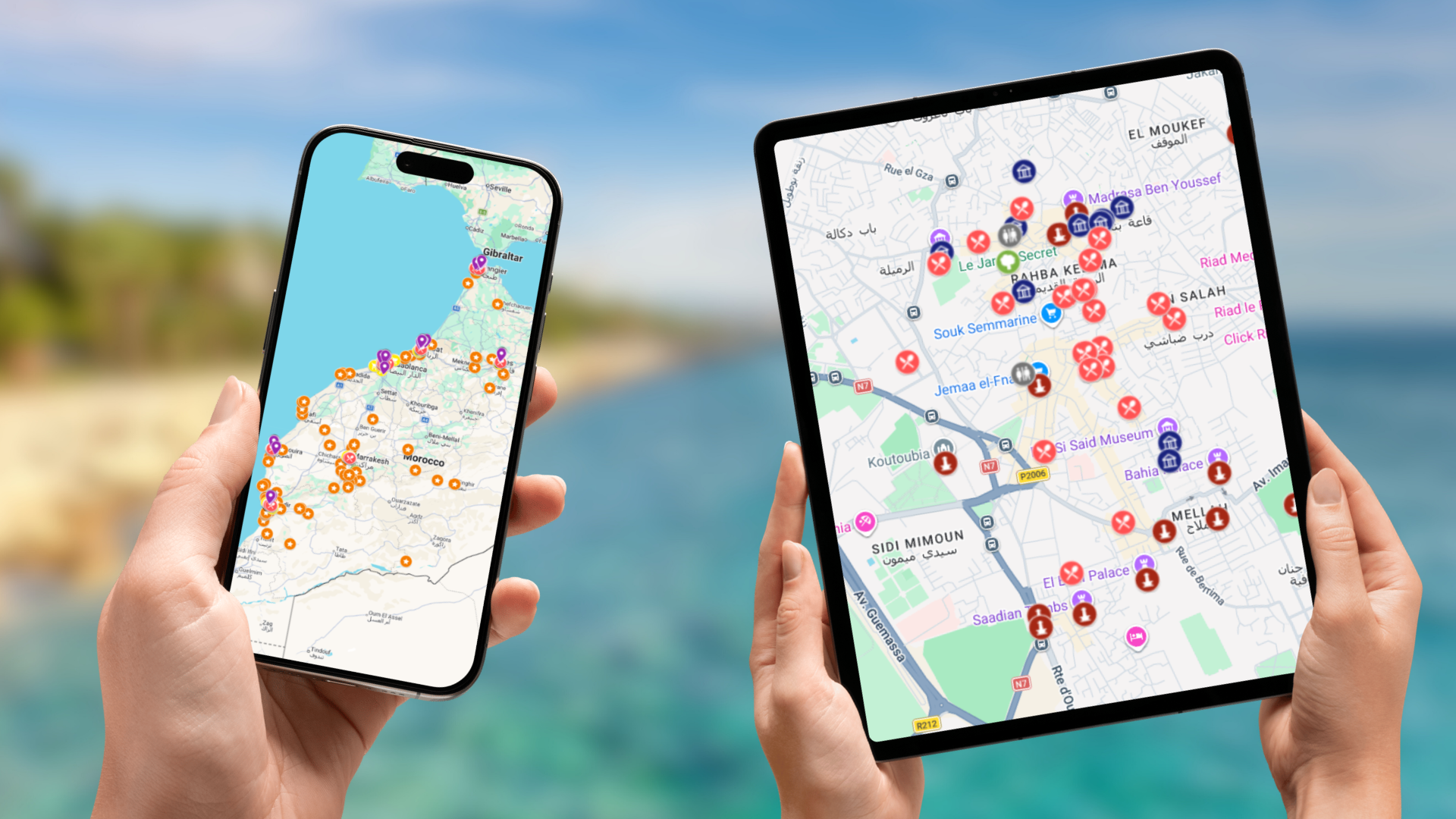 mapa atrakcji Maroka na telefonie i tablecie