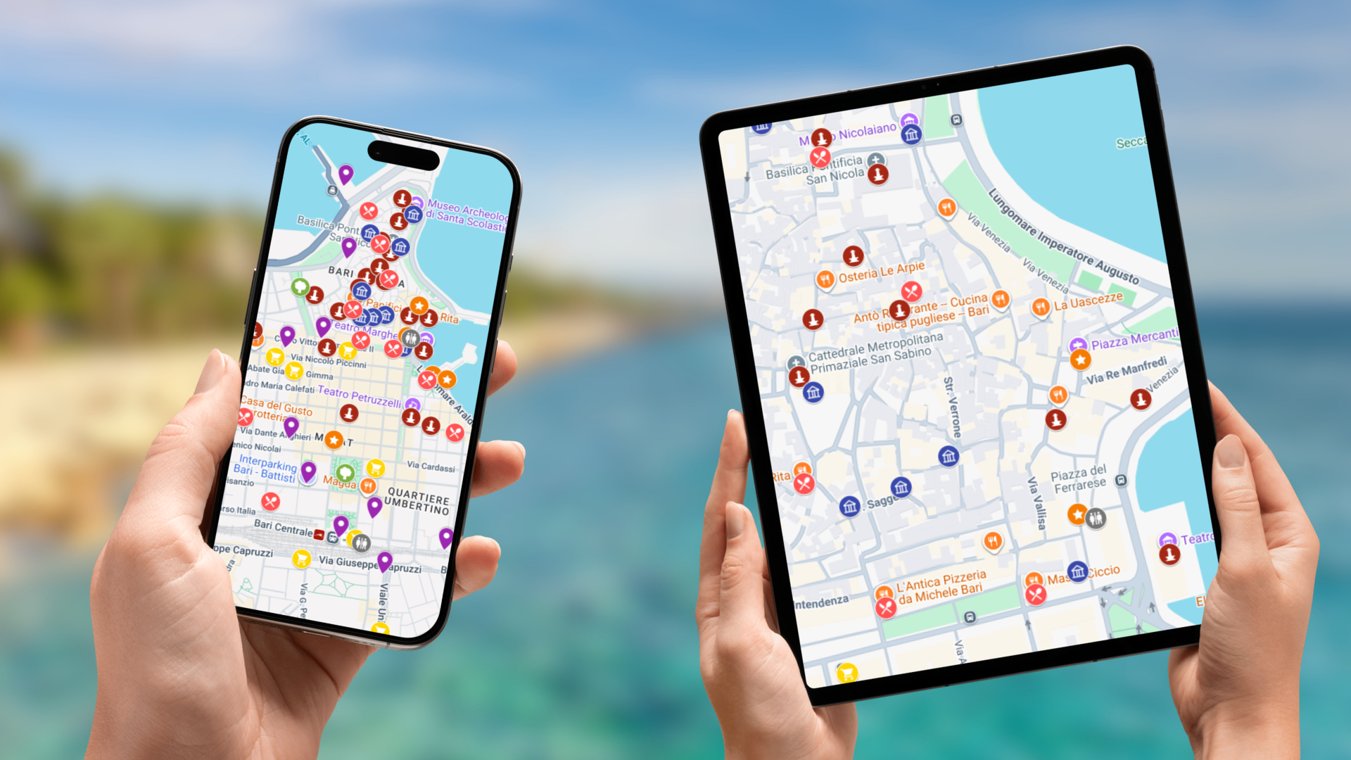 mapa atrakcji Bari na telefonie i tablecie