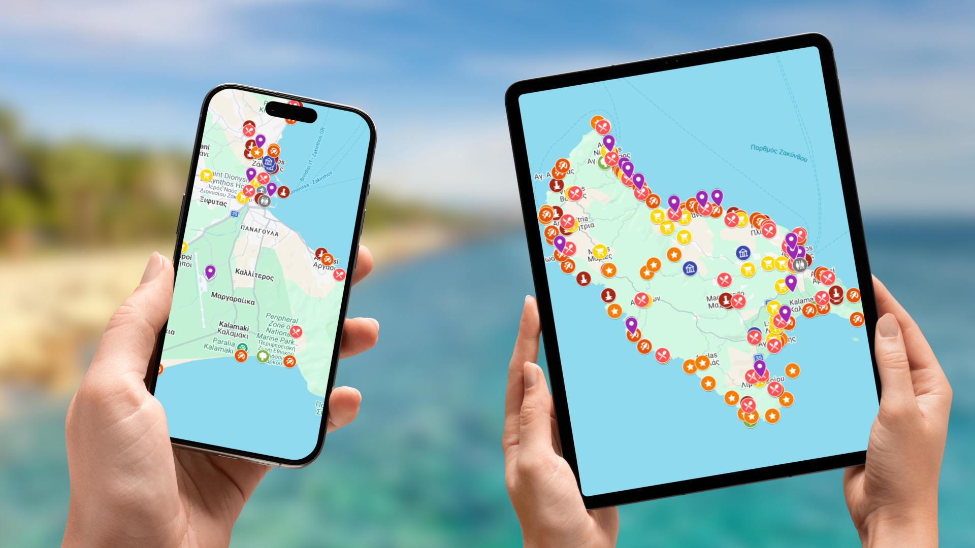 mapa atrakcji Zakynthos na telefonie i tablecie