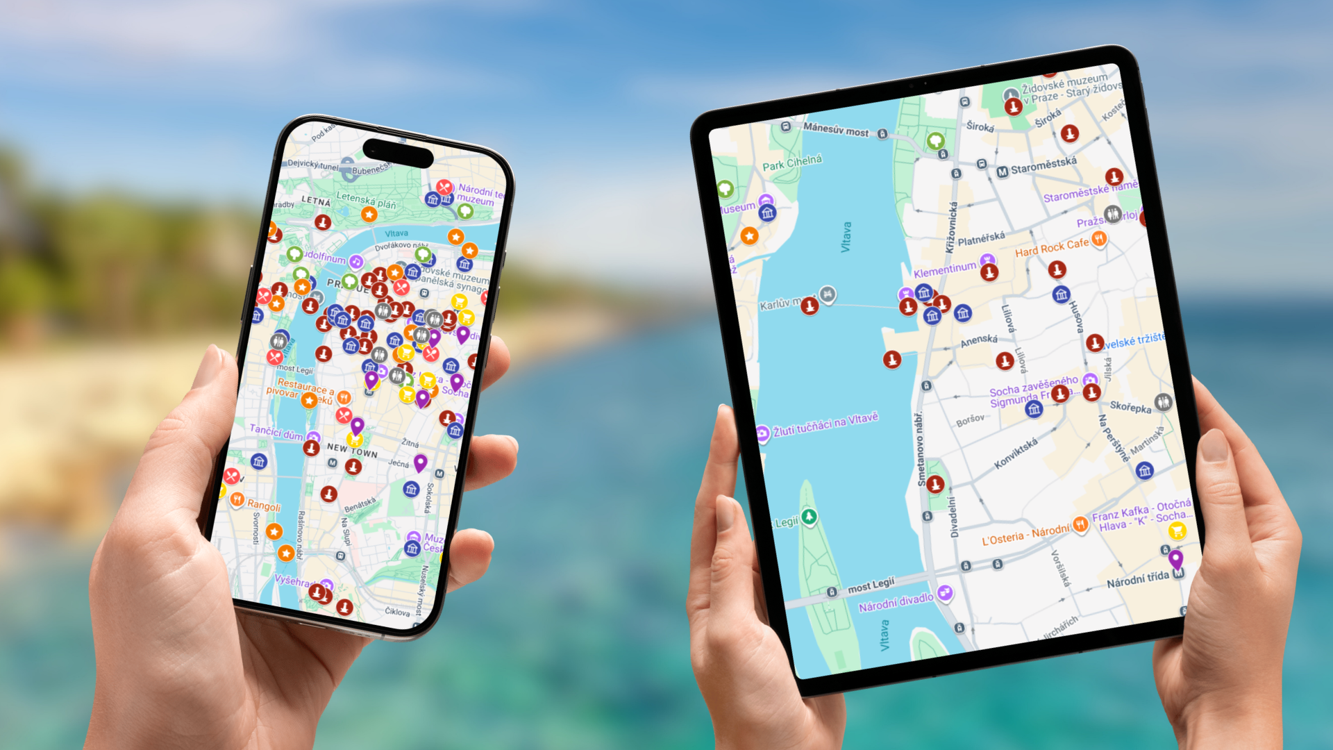 mapa atrakcji Pragi na telefonie i tablecie
