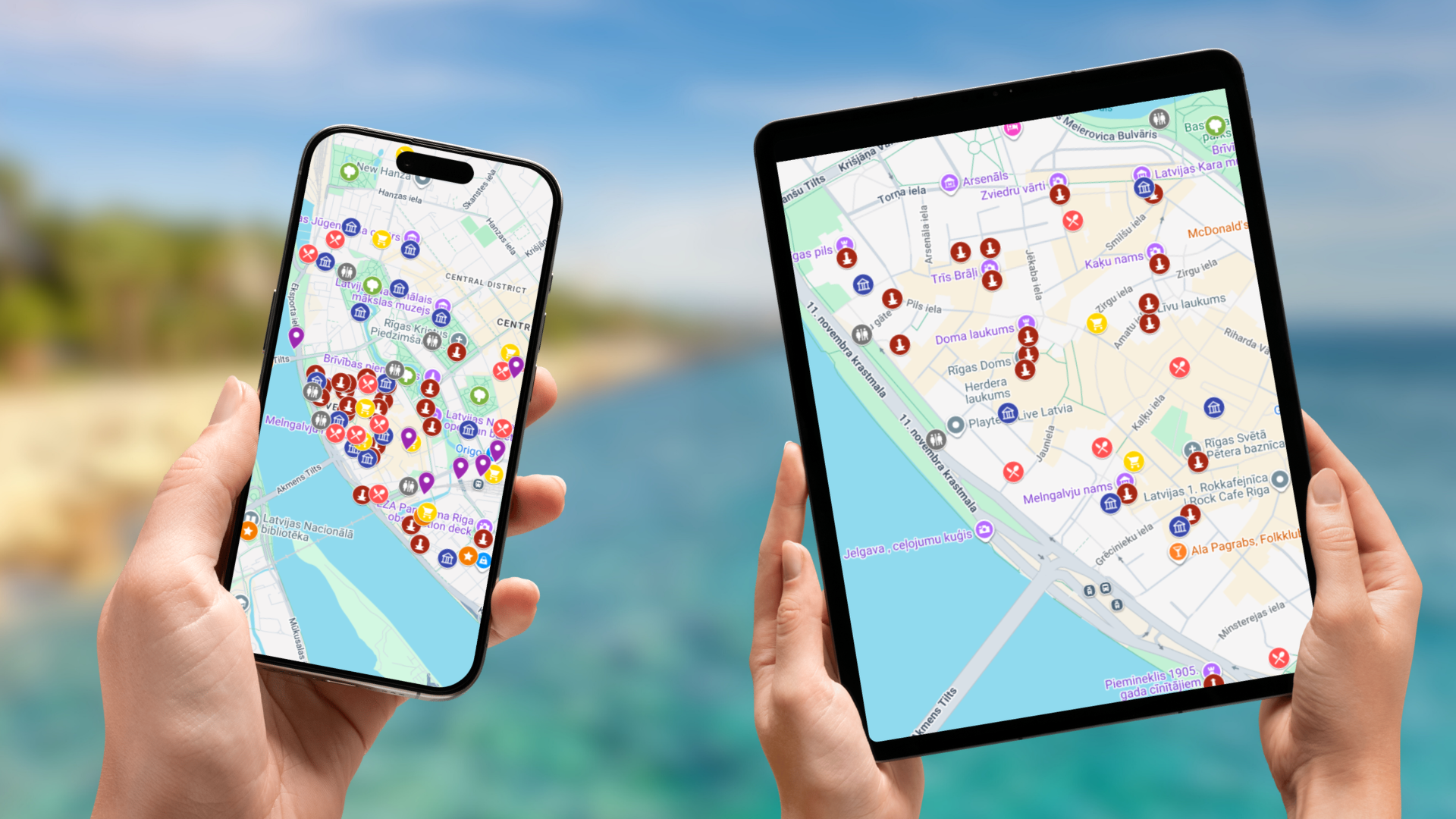 mapa atrakcji Rygi na telefonie i tablecie