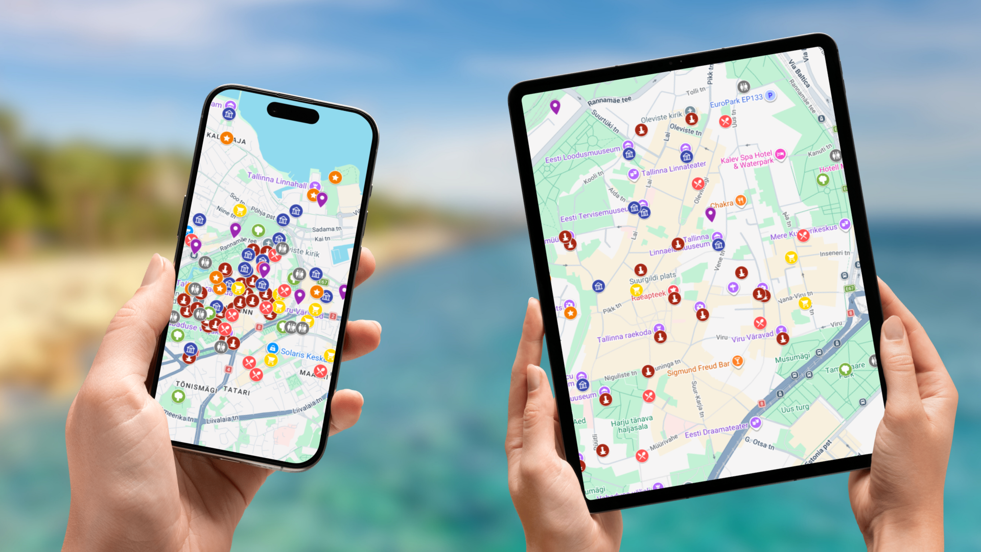 mapa atrakcji Tallinna na telefonie i tablecie