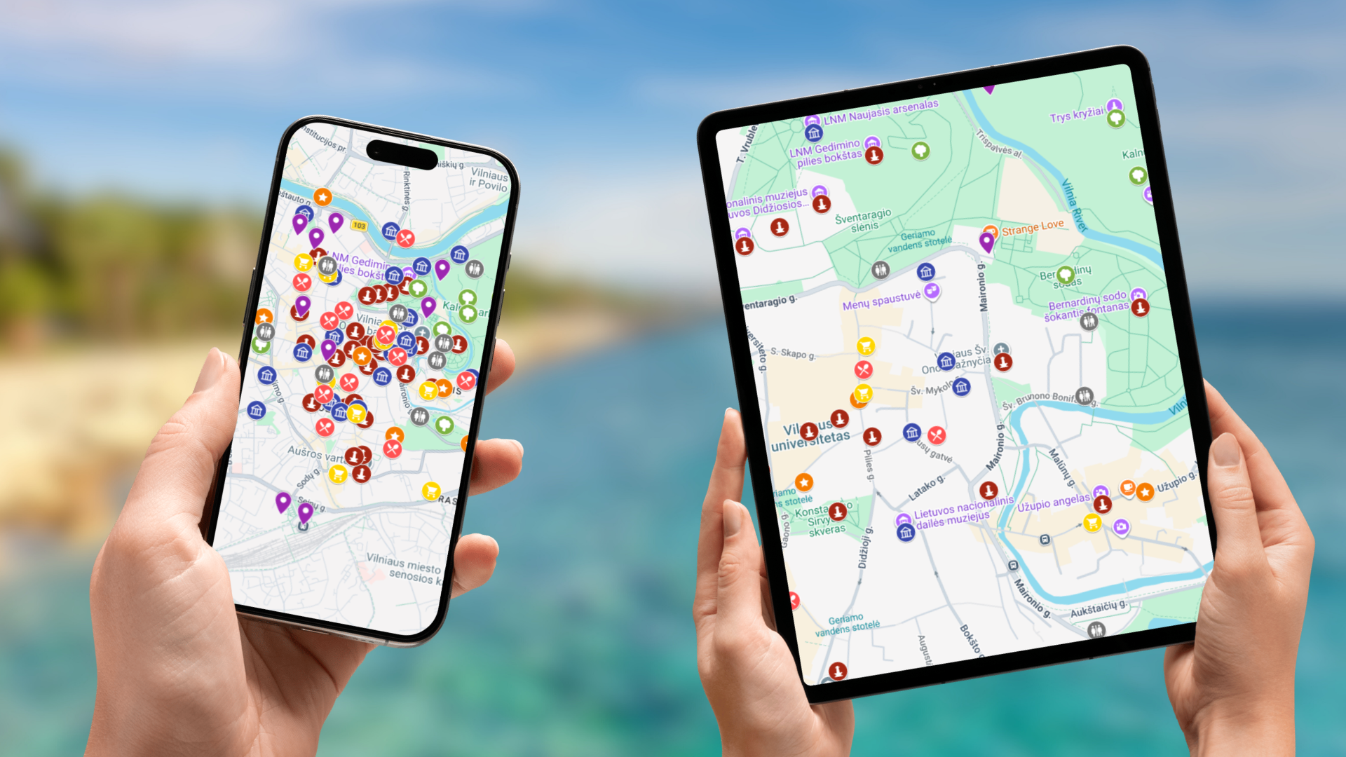 mapa atrakcji Wilna na telefonie i tablecie