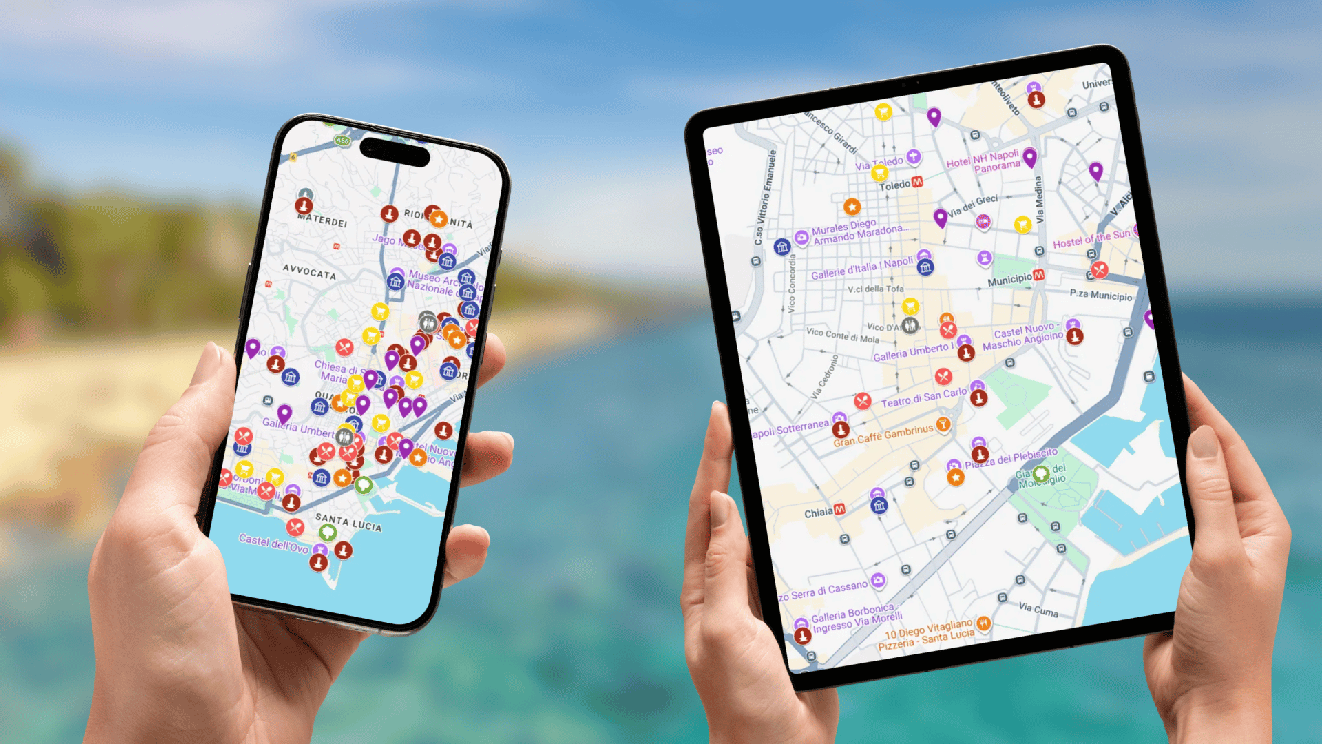 mapa atrakcji Neapolu na telefonie i tablecie