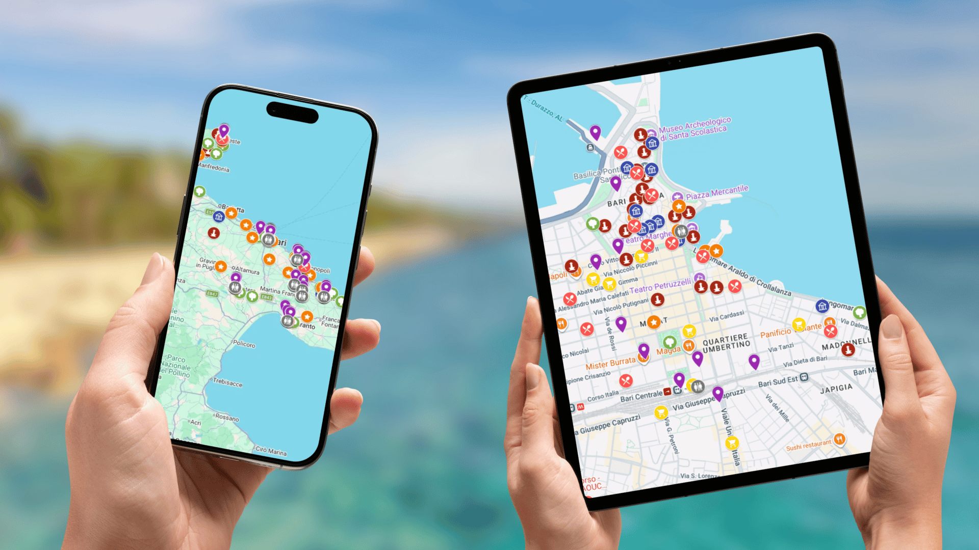 mapa atrakcji Apulii na telefonie i tablecie