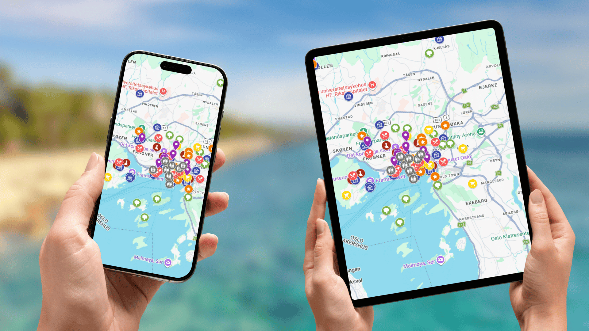 mapa atrakcji Oslo na telefonie i tablecie