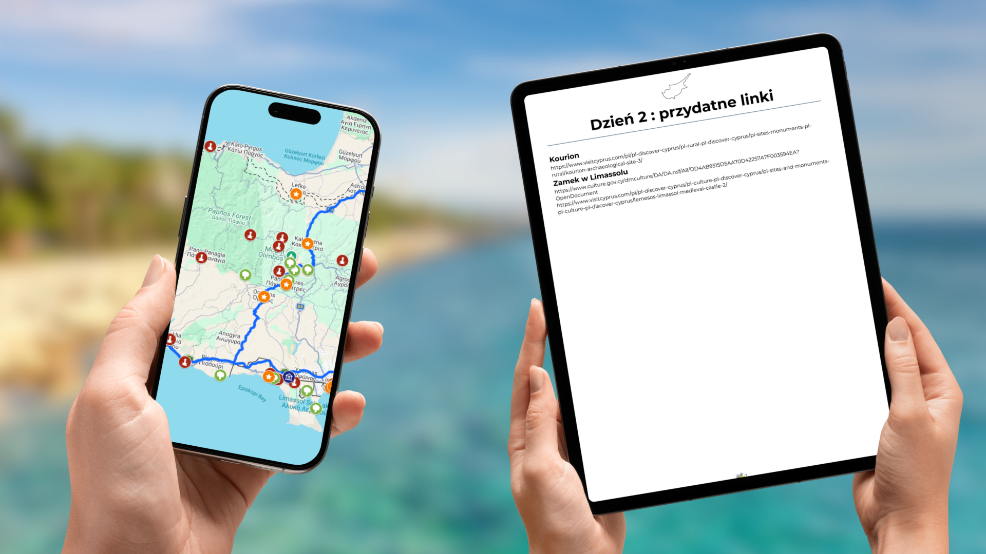 plan zwiedzania Cypru na telefonie i tablecie