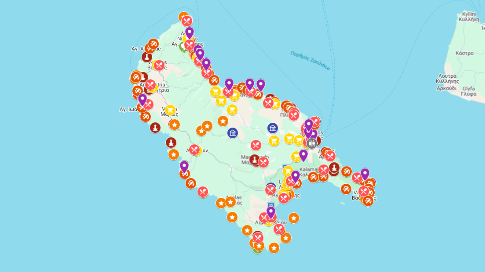 Zakynthos - kompletna mapa turystyczna