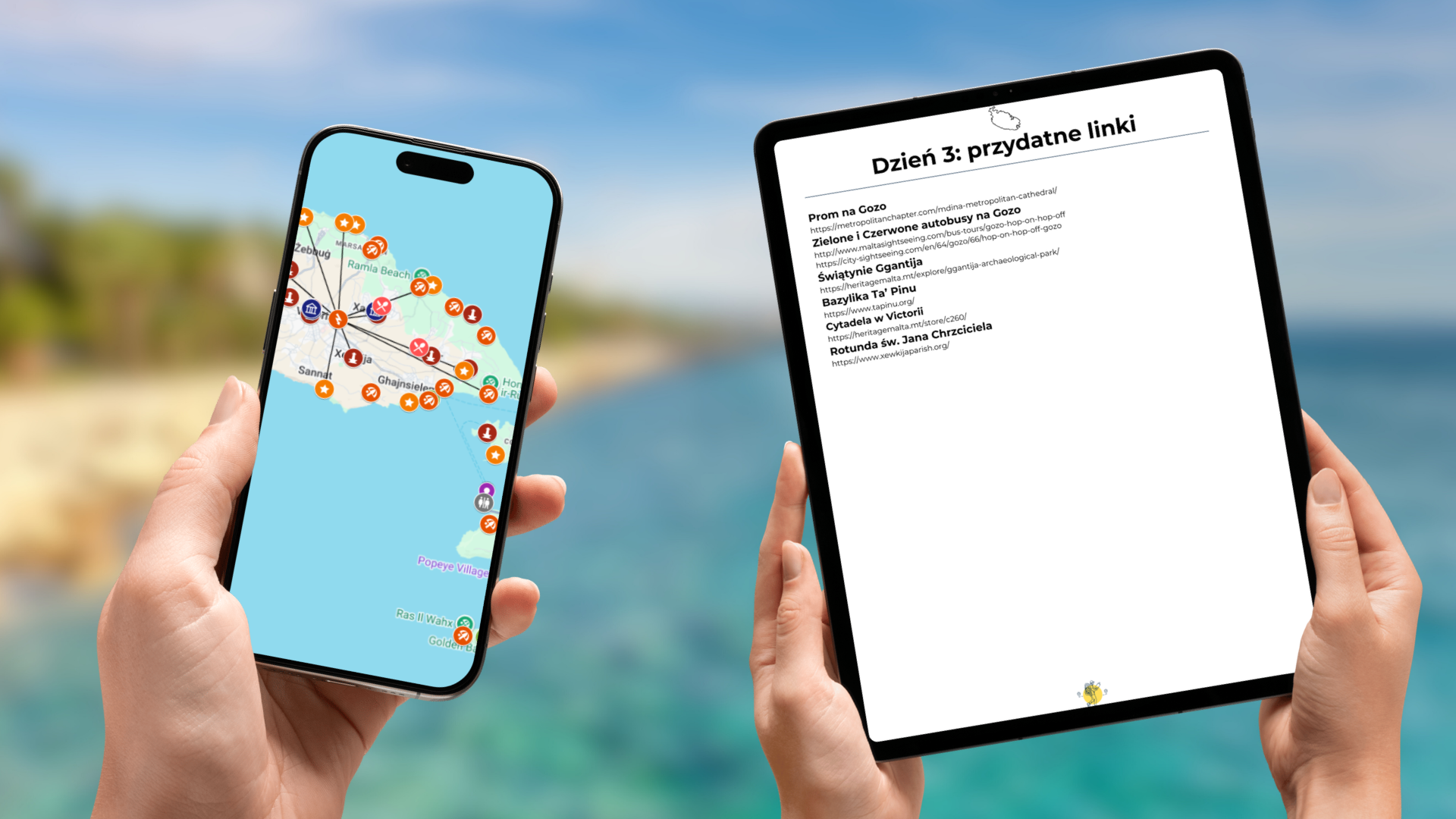 plan zwiedzania Malty na telefonie i tablecie