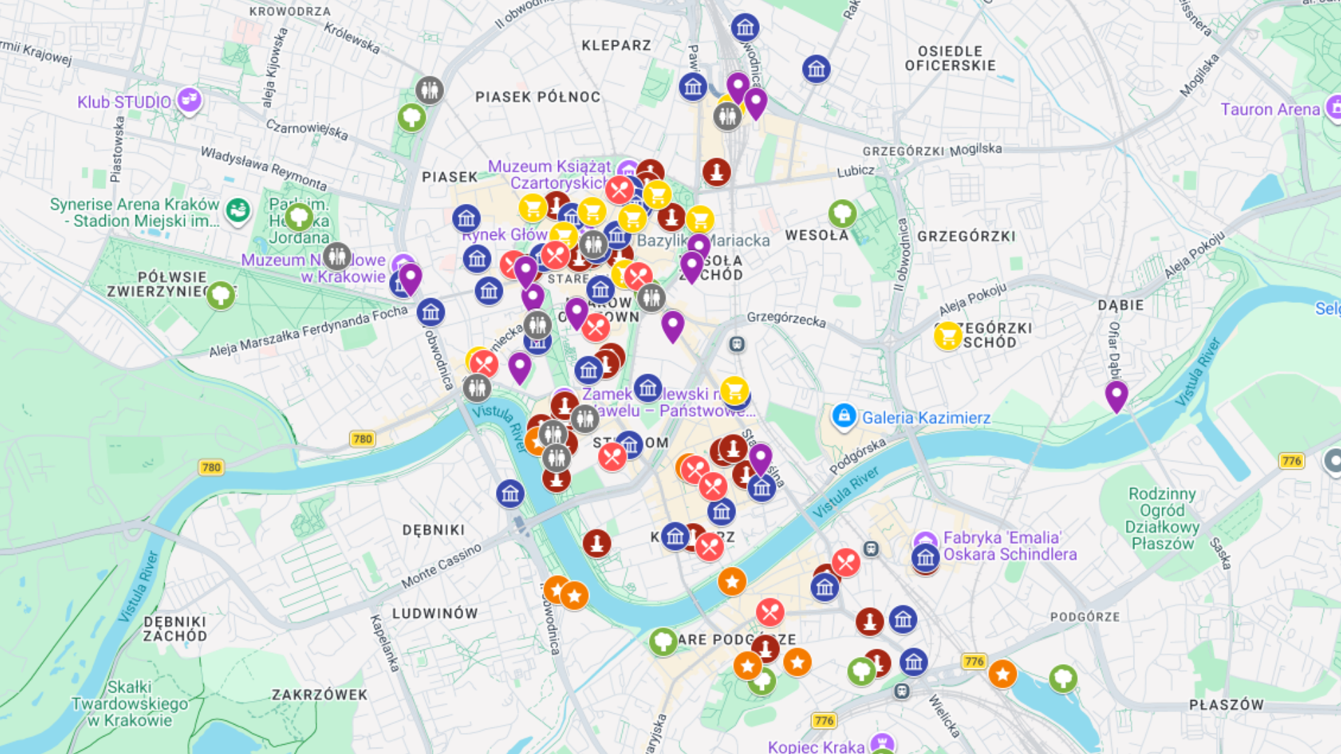 Kraków - kompletna mapa turystyczna