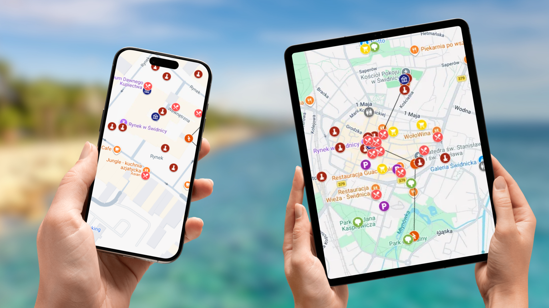 mapa atrakcji Świdnicy na telefonie i tablecie