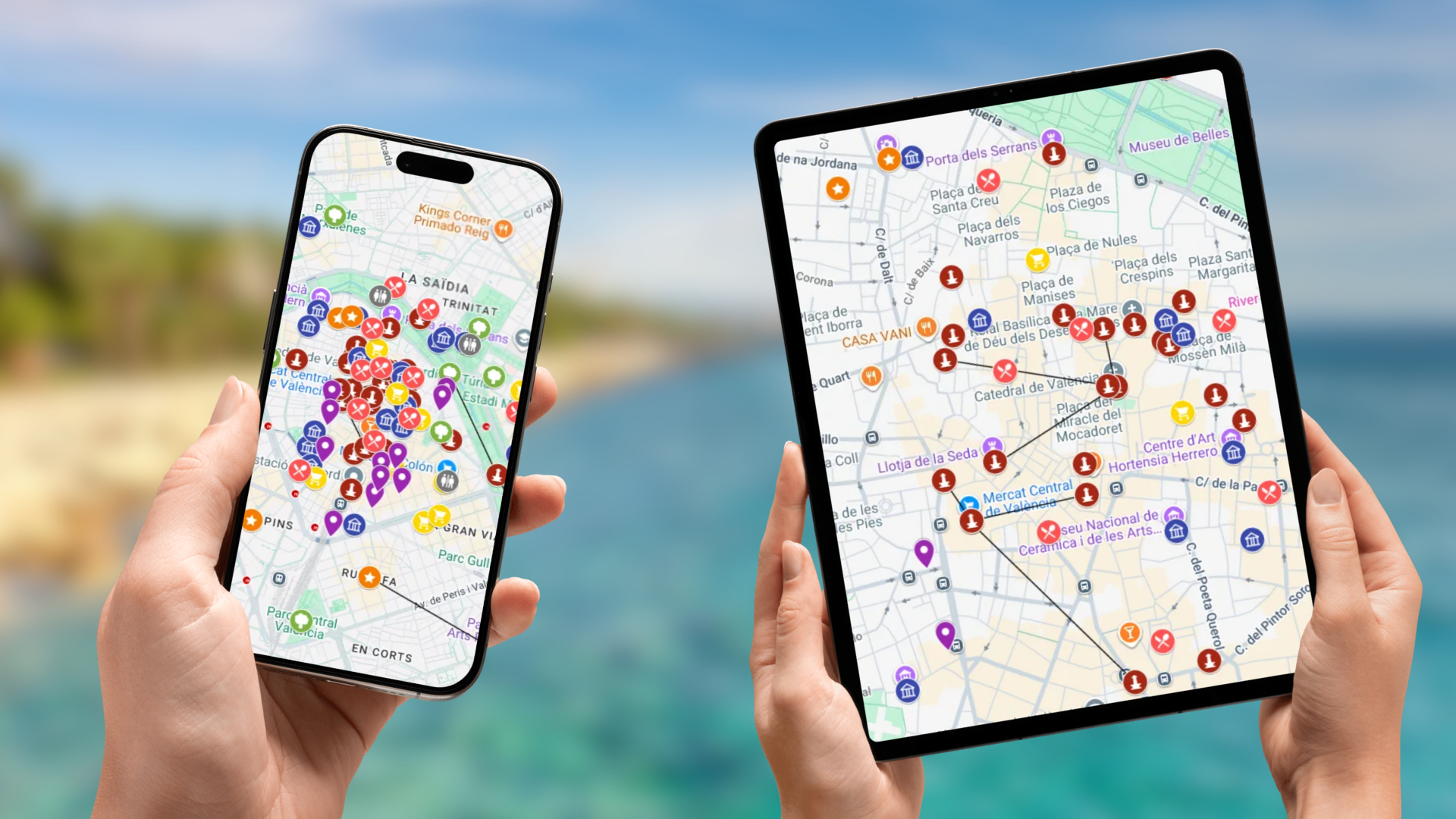 mapa atrakcji Walencji na telefonie i tablecie