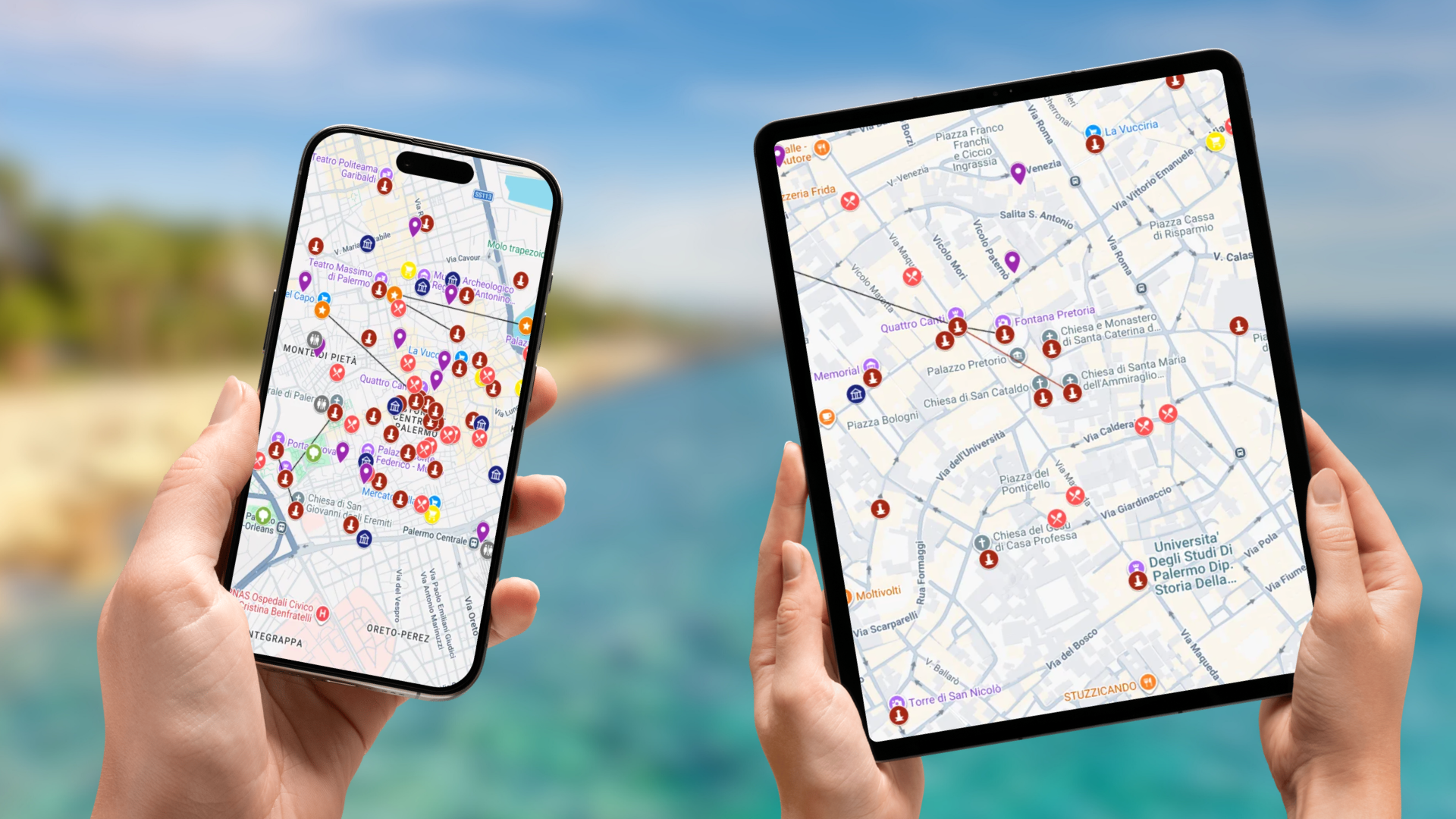 mapa atrakcji Palermo na telefonie i tablecie