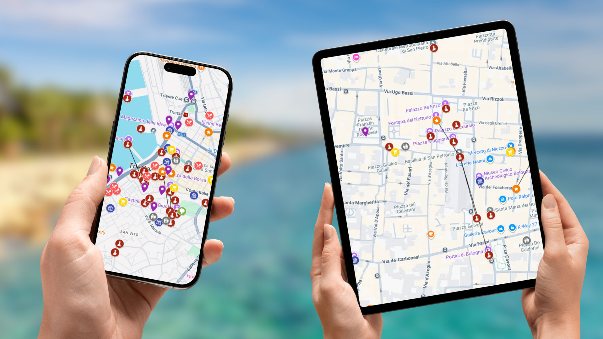 mapa atrakcji Triestu na telefonie i tablecie