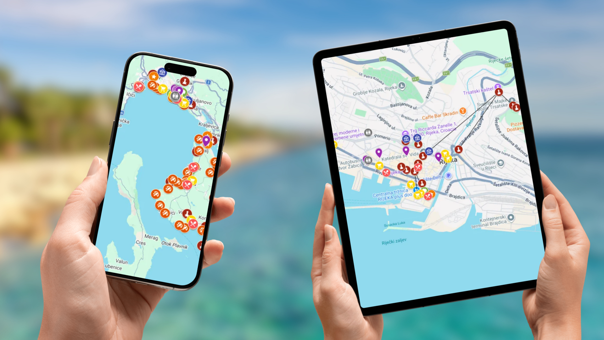 mapa atrakcji Rijeki na telefonie i tablecie