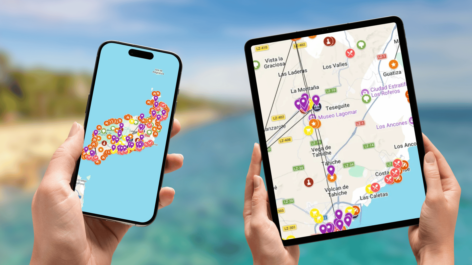 mapa atrakcji Lanzarote na telefonie i tablecie