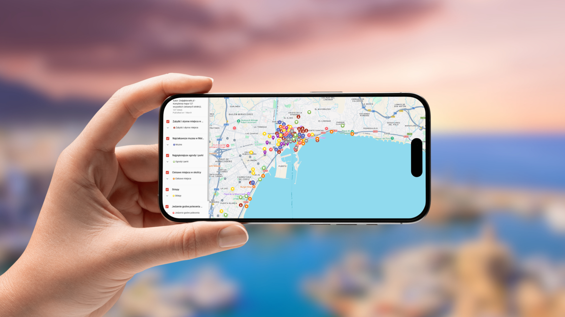mapa Malagi otwarta na telefonie poziomo
