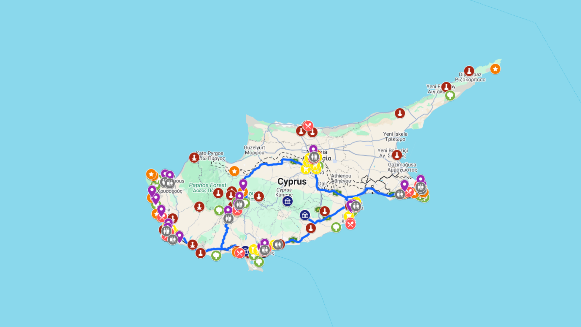 Cypr - plan zwiedzania z mapą turystyczną