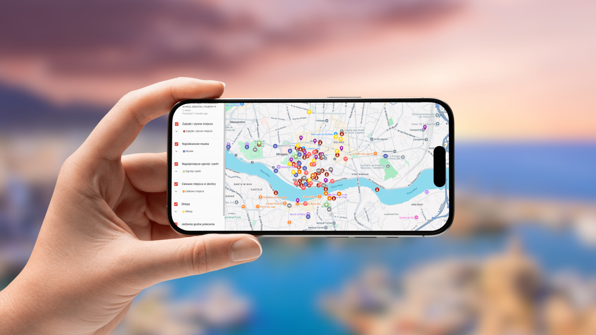mapa Porto otwarta na telefonie poziomo