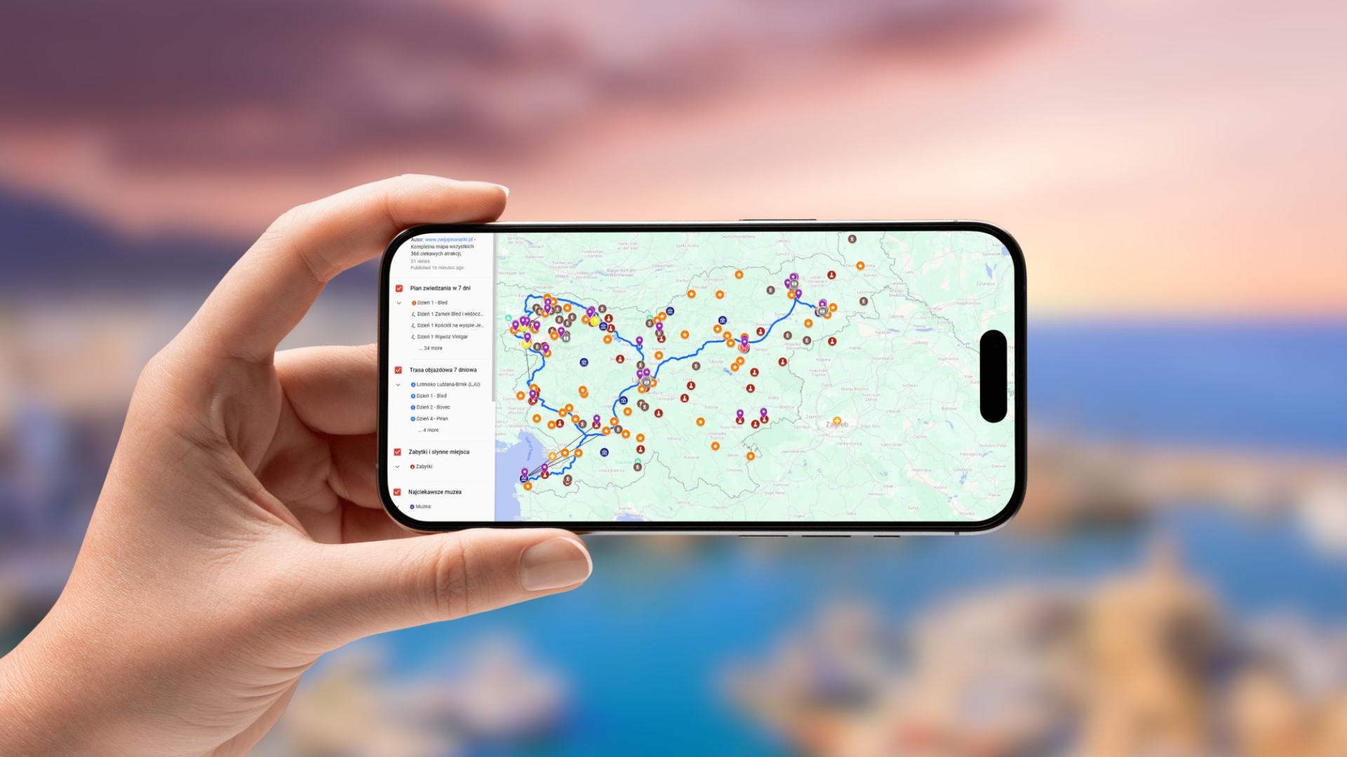 mapa Słowenii otwarta na telefonie poziomo