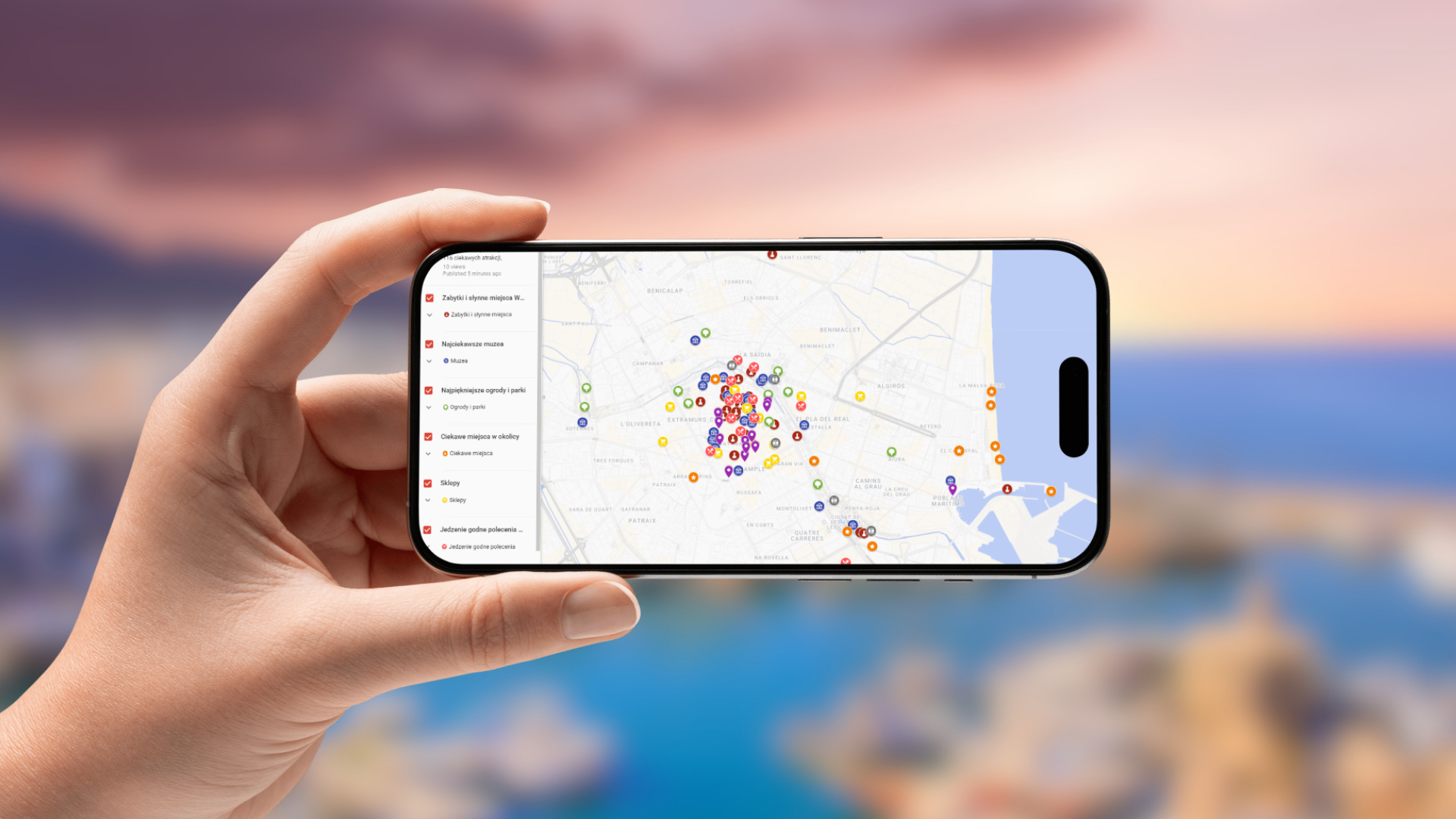 mapa Walencji otwarta na telefonie poziomo