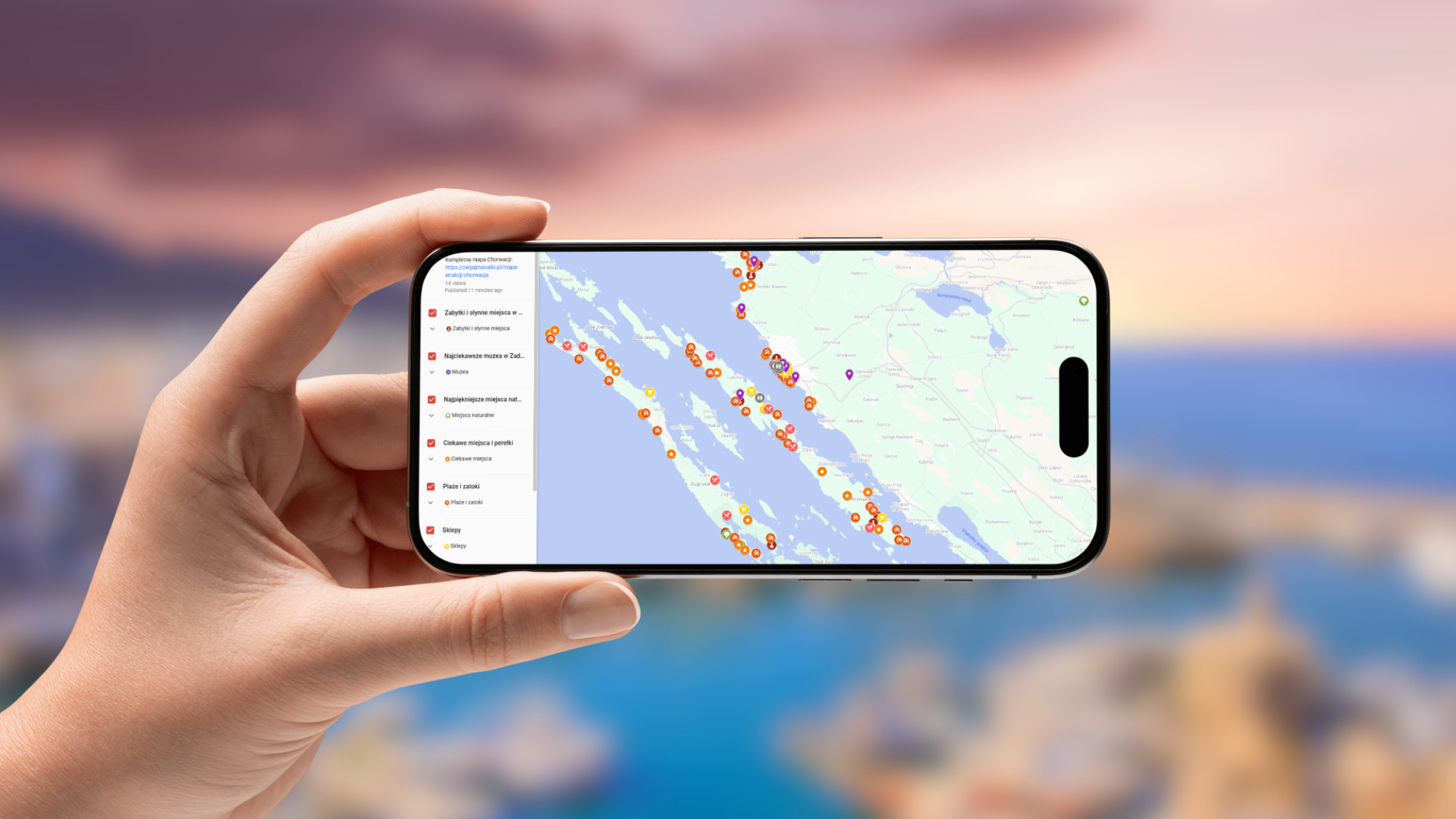 mapa Zadaru otwarta na telefonie poziomo
