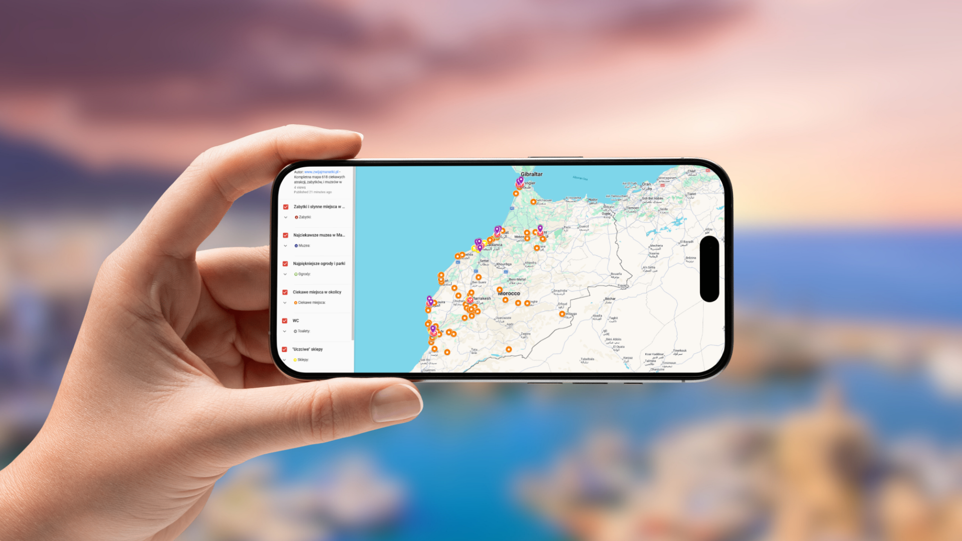 mapa Maroka otwarta na telefonie poziomo