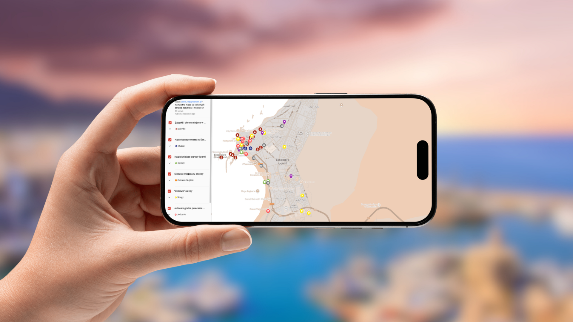 mapa Essaouiry otwarta na telefonie poziomo