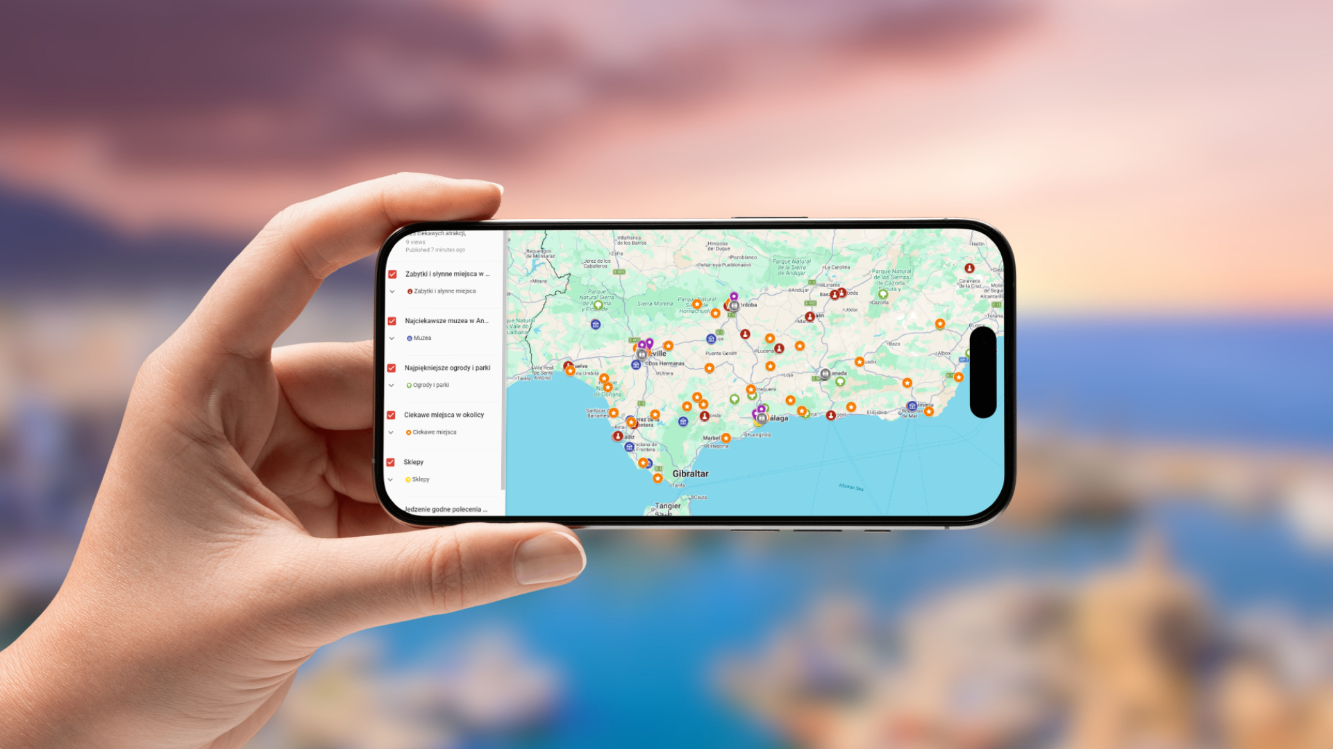 mapa Andaluzji otwarta na telefonie poziomo