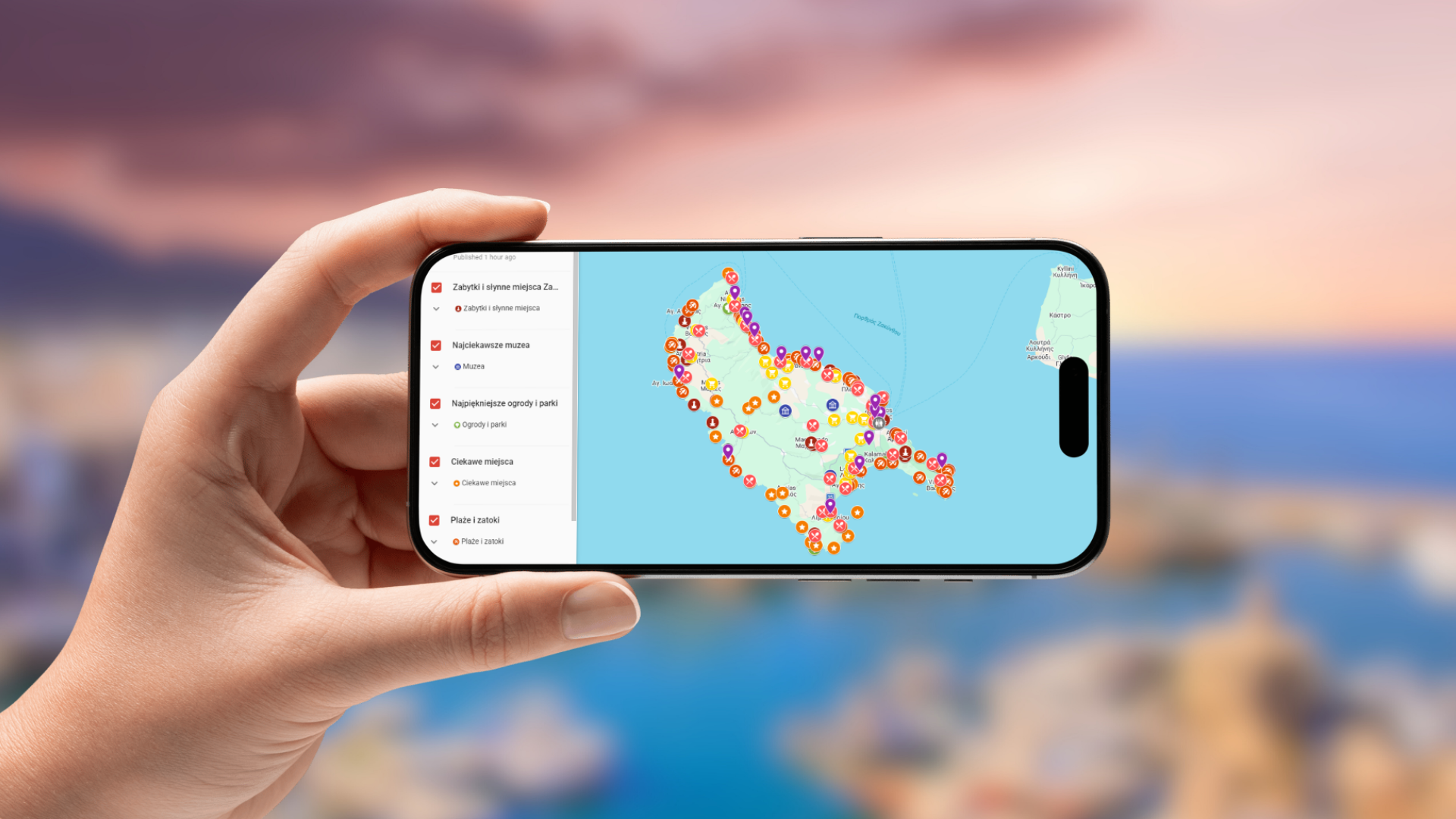 mapa Zakynthos otwarta na telefonie poziomo