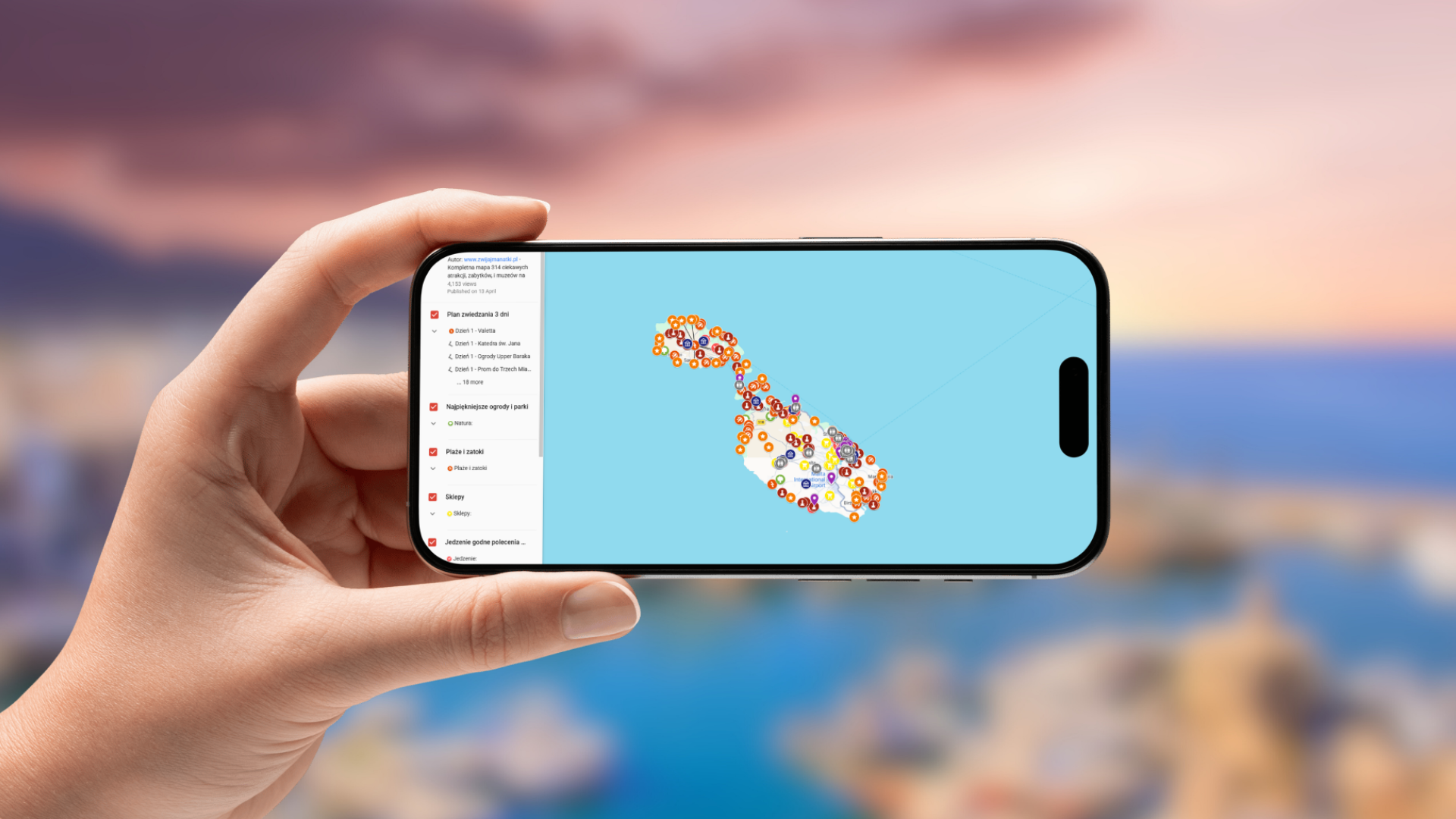 mapa Malty otwarta na telefonie poziomo