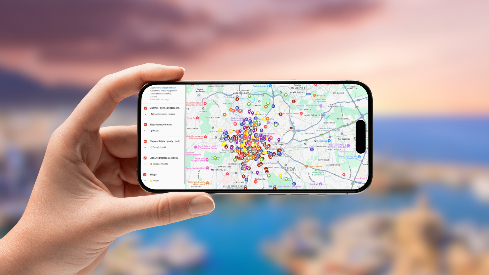 mapa Rzymu otwarta na telefonie poziomo