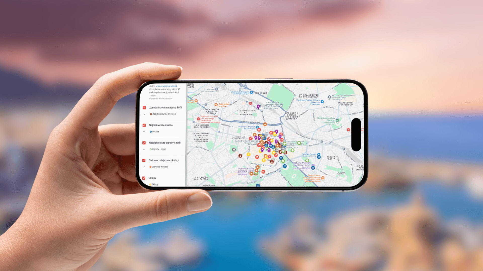 mapa Sofii otwarta na telefonie poziomo