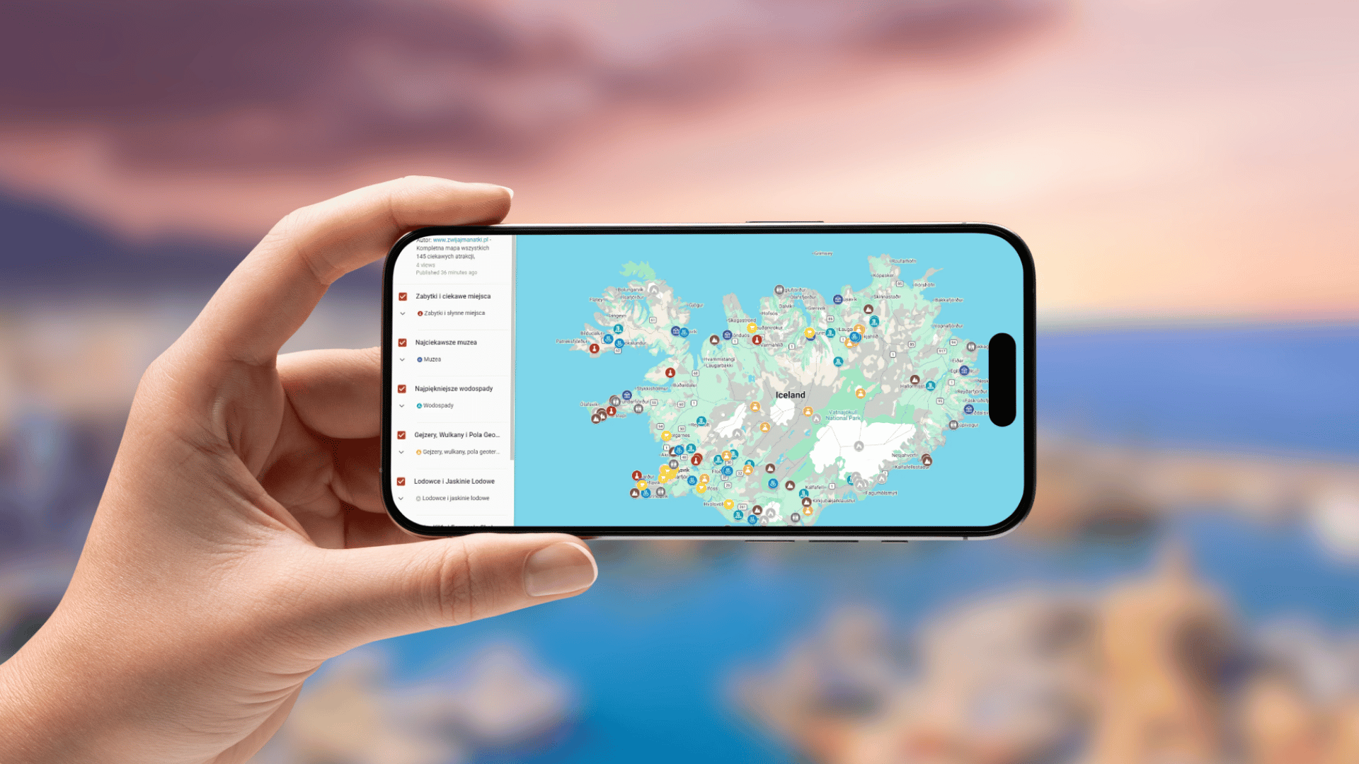 mapa Islandii otwarta na telefonie poziomo