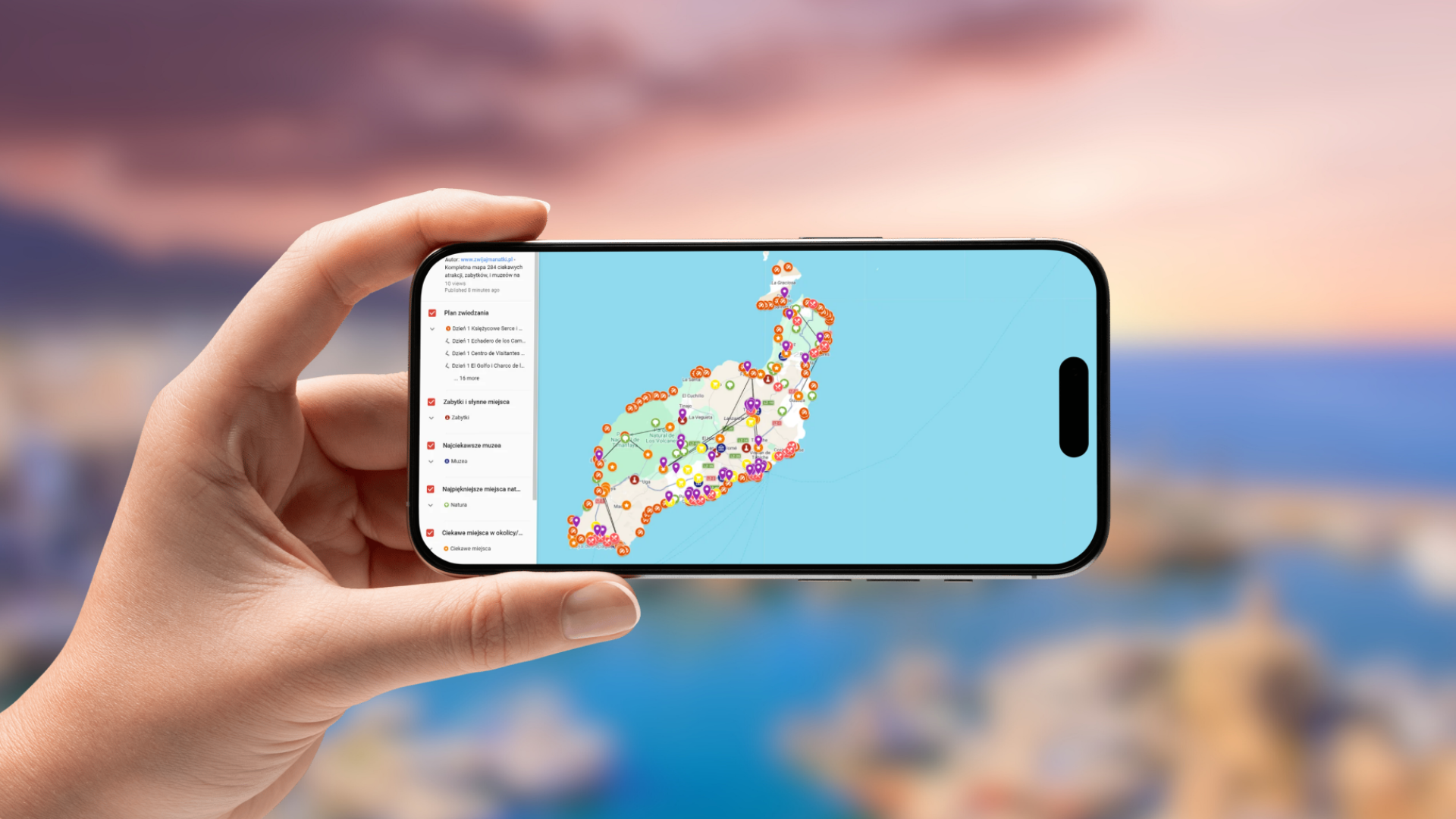 mapa Lanzarote otwarta na telefonie poziomo