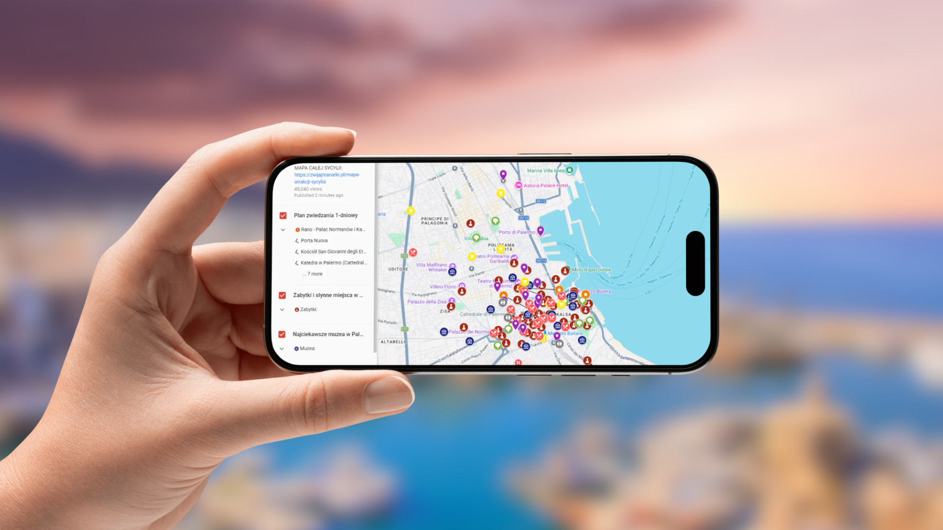 mapa Palermo otwarta na telefonie poziomo