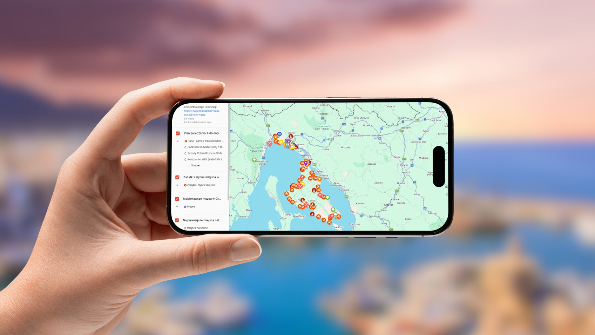 mapa Rijeki otwarta na telefonie poziomo