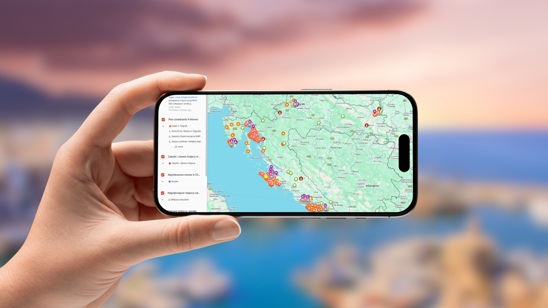 mapa Chorwacji otwarta na telefonie poziomo