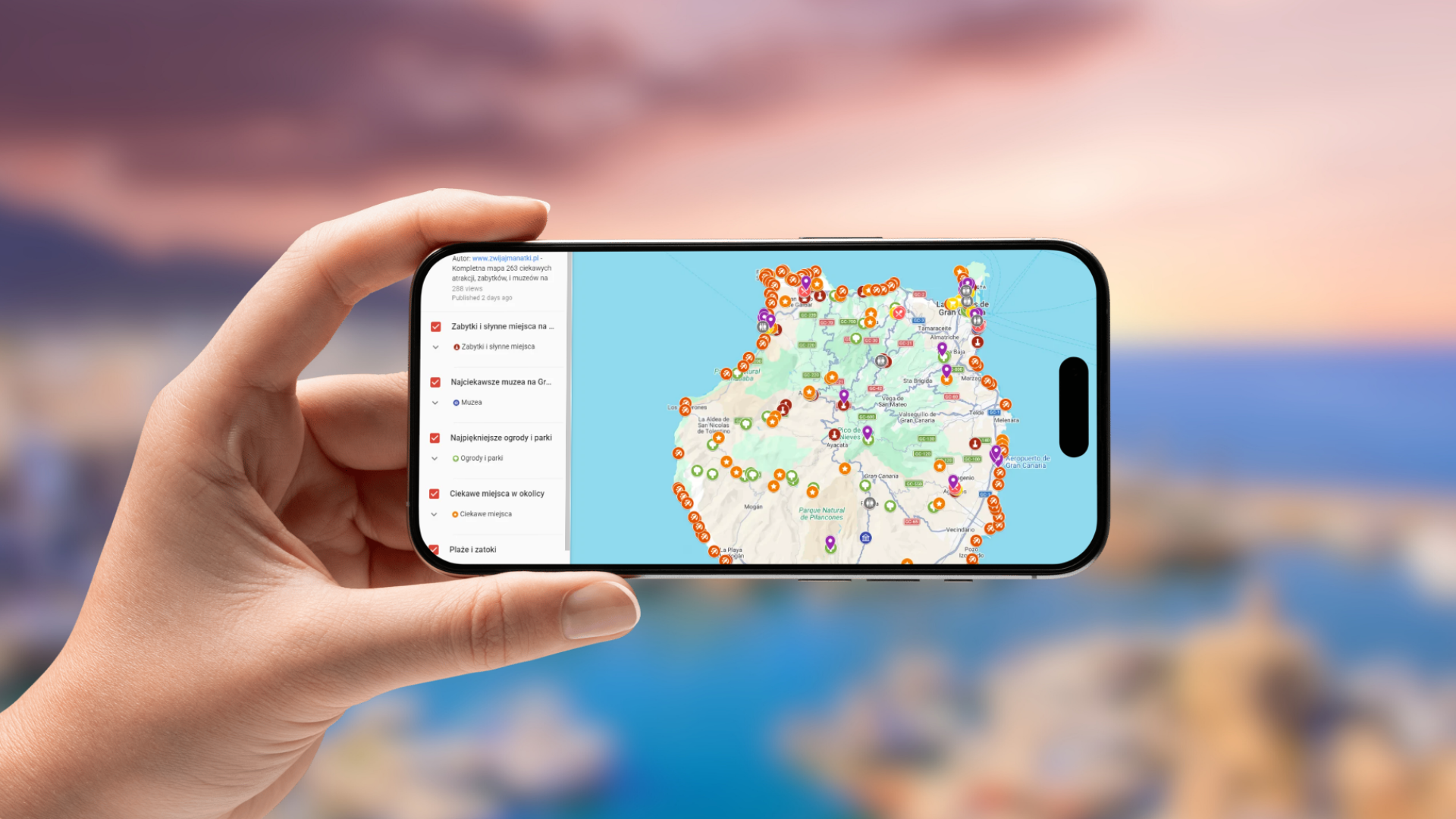 mapa Gran Canarii otwarta na telefonie poziomo