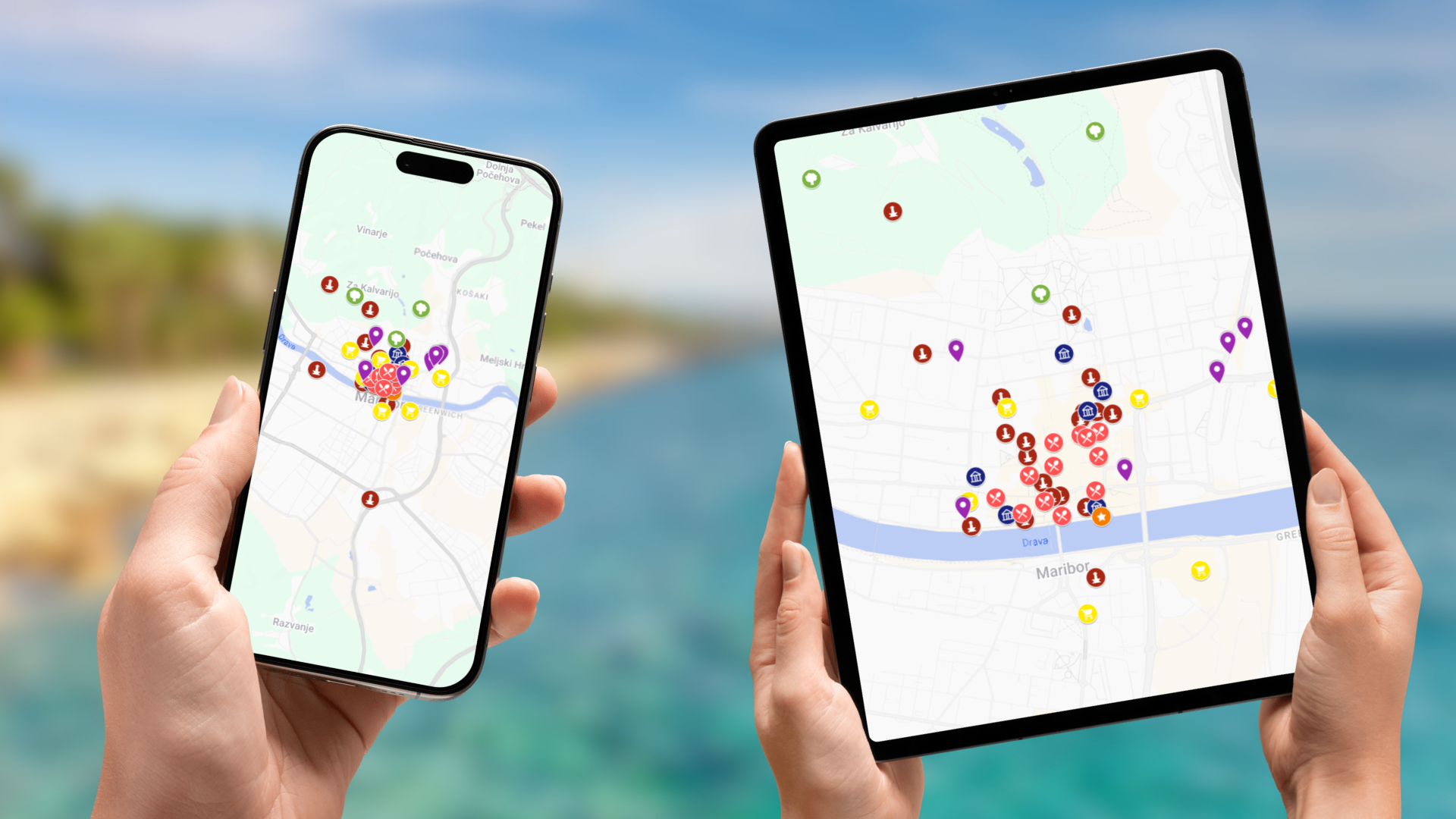 mapa atrakcji Mariboru na telefonie i tablecie