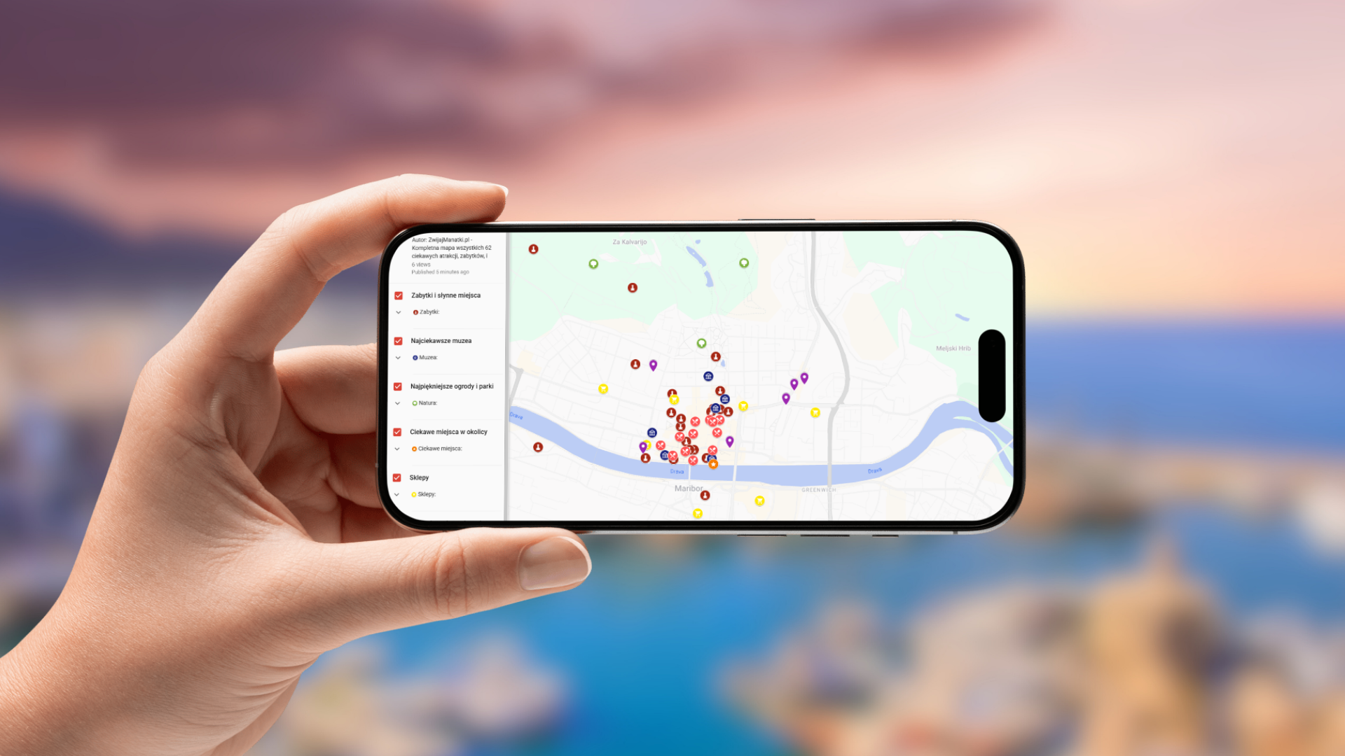 mapa Mariboru otwarta na telefonie poziomo