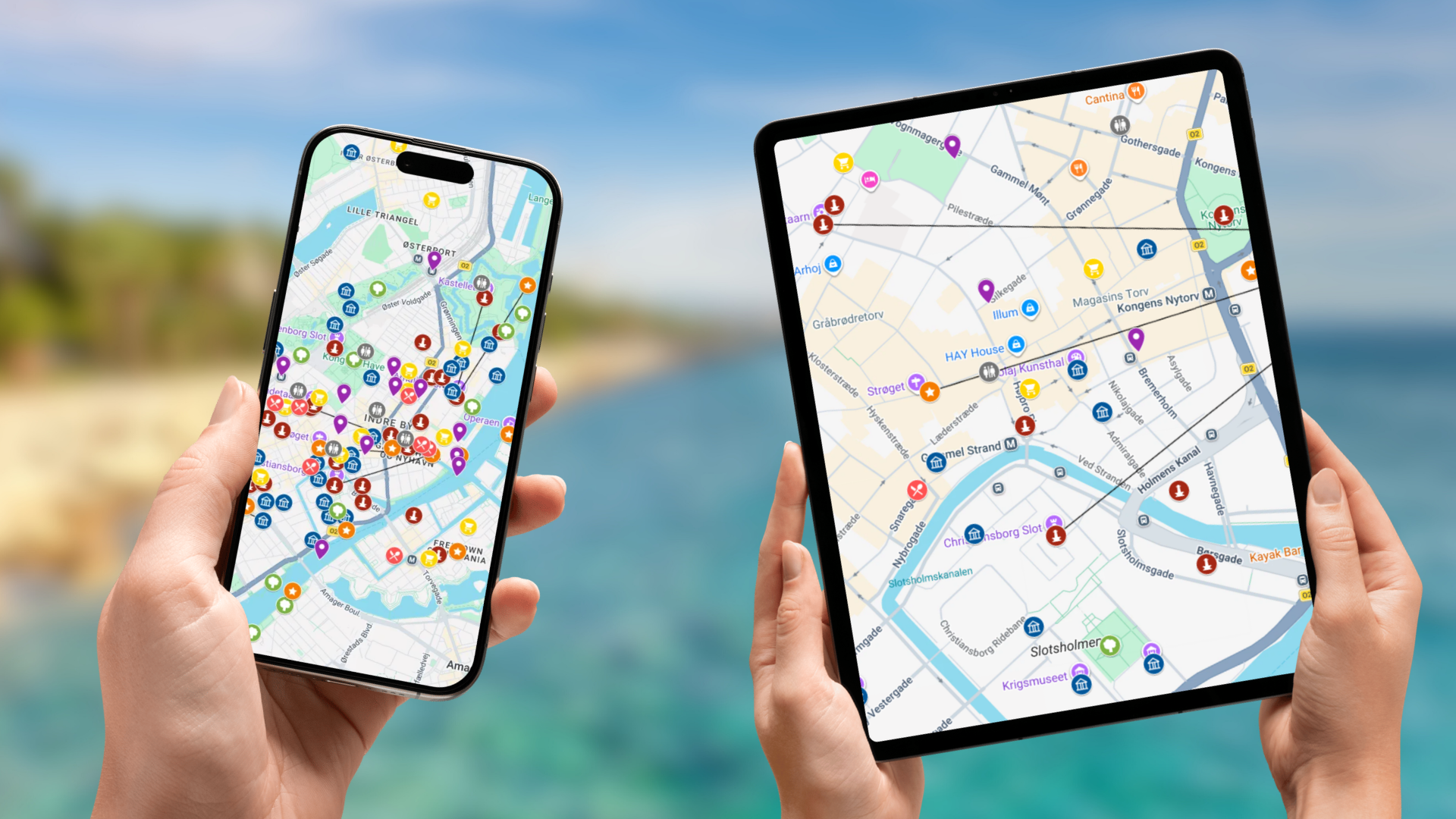 mapa atrakcji Kopenhagi na telefonie i tablecie